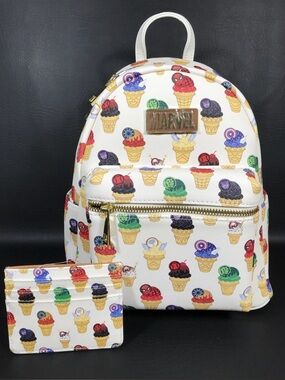 Loungefly White Marvel Mini Backpack with Colorful Ice Cream Cone Print